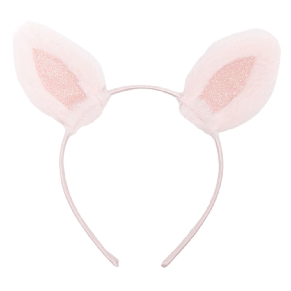 Bunny Ears Headband NEW Glitter Soft Furry Fuzzy Headpiece Headgear Blush Pink